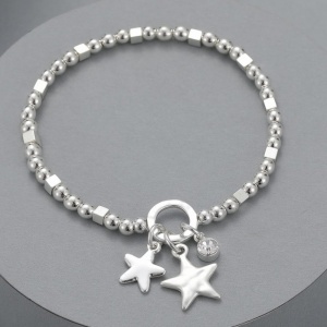 Double Star Beaded Bracelet - Silver